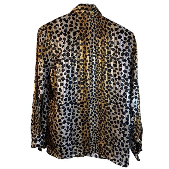Vintage Yves St. Clair Petites Leopard Print Top Size 4P Button Up Long Sleeve - Picture 4 of 9